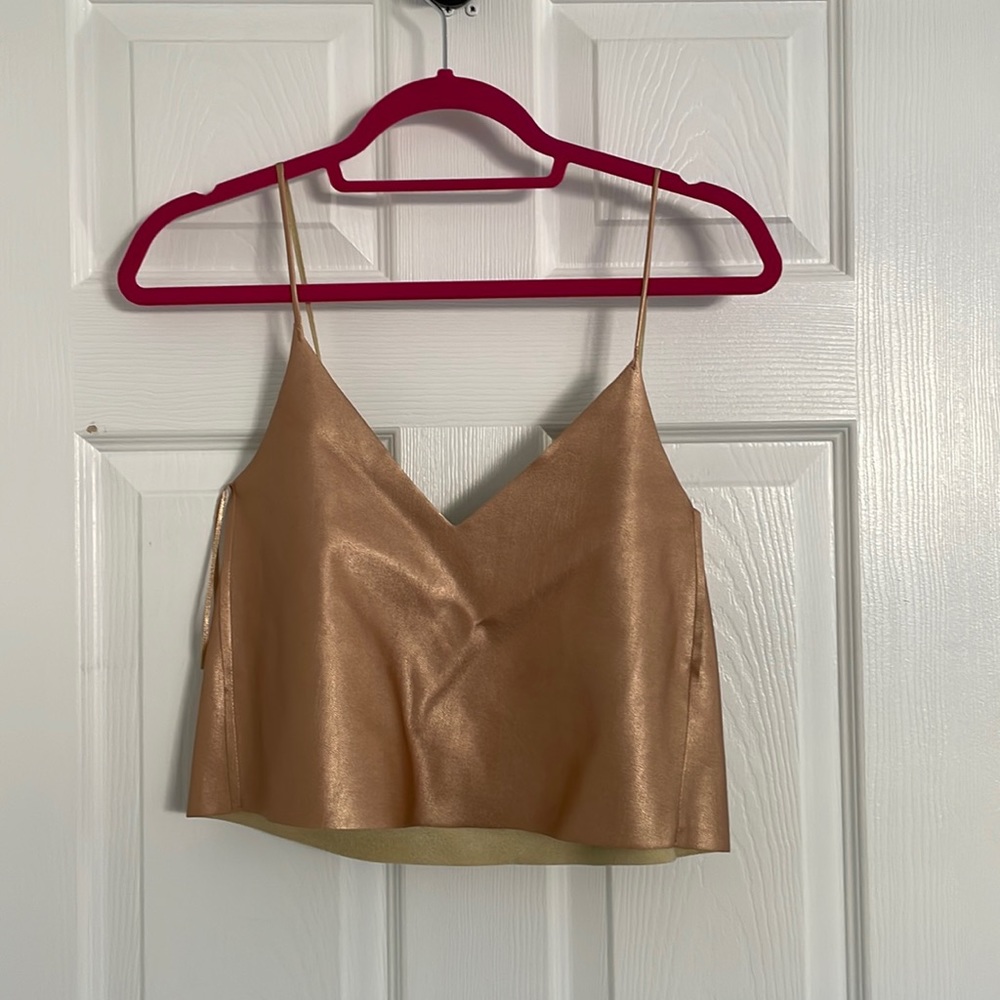 Zara collection rose gold faux leather/suede crop top with spaghetti straps